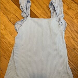 a new day Light Blue Ribbed Square Neck Tank with Ruffle Straps
